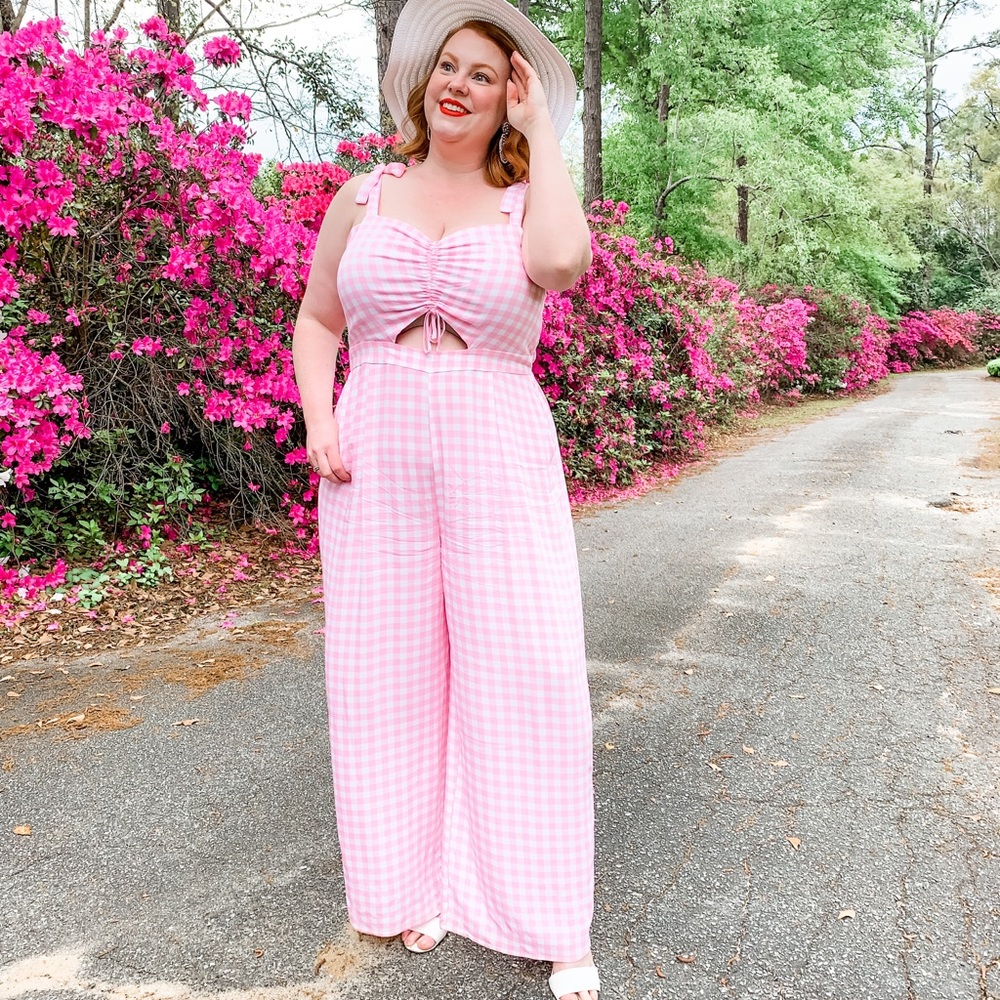 Eloquii Pink Plaid Jumpsuit